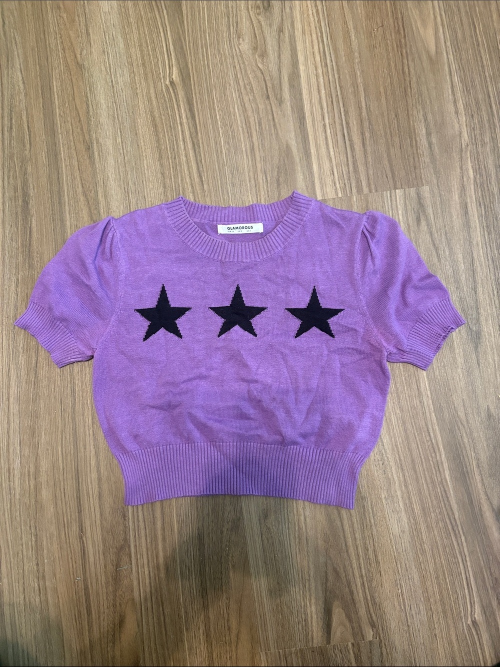 Glamorous Purple Knit Crop Top with Black Stars